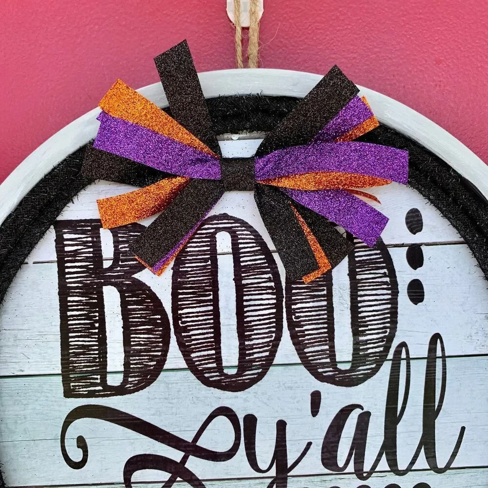 Halloween Boo Yall Door Hanger: Bat & Glitter Ribbon Decor